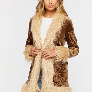 Faux Fur - Trim Embroidered Coat NWT